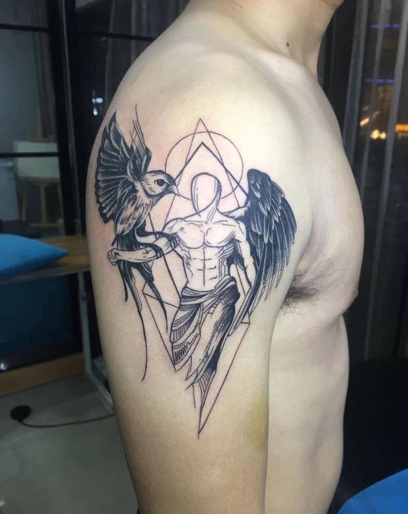 鸟人纹身图片_手臂几何纹身图案