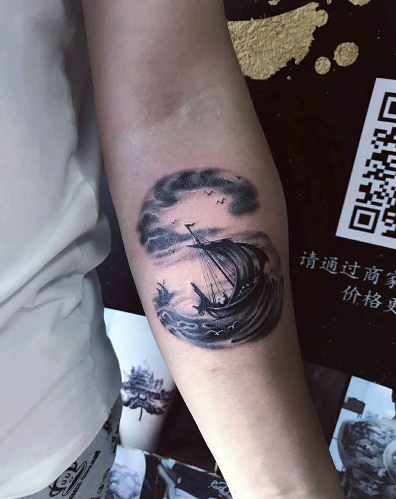 帆船纹身图片