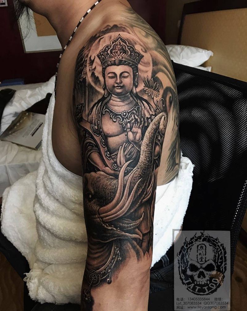 普贤菩萨纹身图片_成品手臂传统动物人物神兽原创纹身图案
