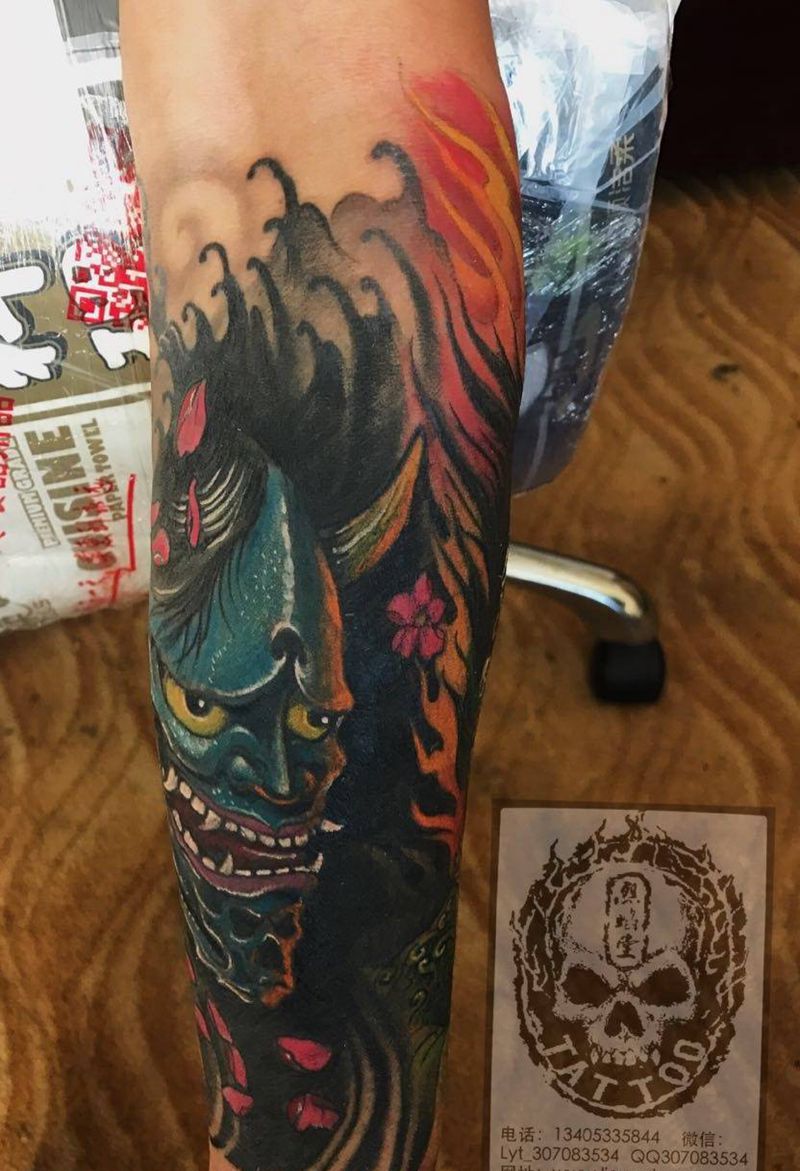 修改小臂纹身图片_成品手臂传统修改遮盖作品人物鬼神纹身图案