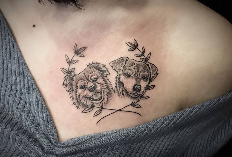 狗狗纹身图片_颈部点刺狗狗纹身图案