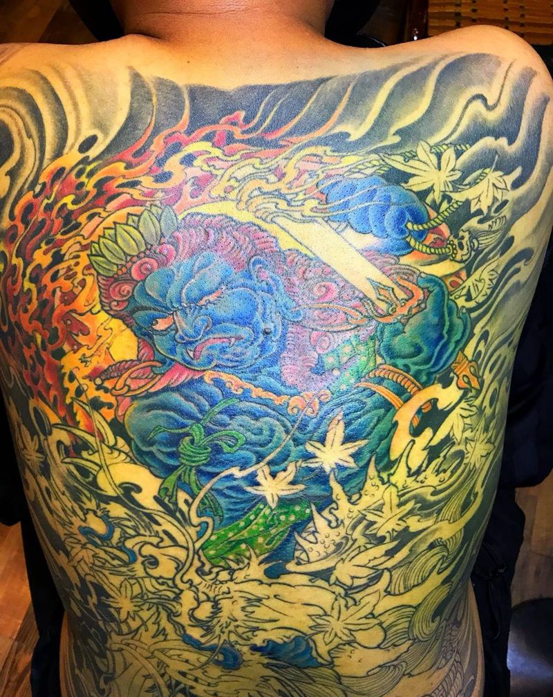 不动明王,下次继续!纹身图片_成品背部传统人物宗教原创不动明王鬼神插画清新纹身图案