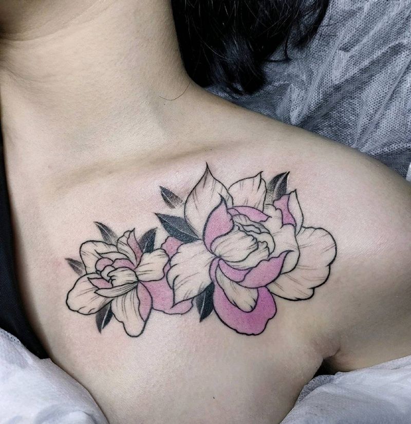 素花纹身图片_锁骨纹身图案