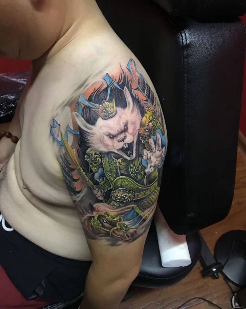 浩师傅作品 兔爷纹身图片_成品肩部传统纹身图案