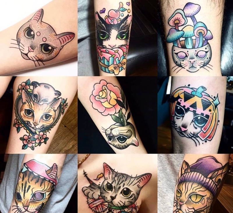 彩色个性小纹身纹身图片_彩色动物new school原创欧美传统腹部背部腰部肩部纹身图案