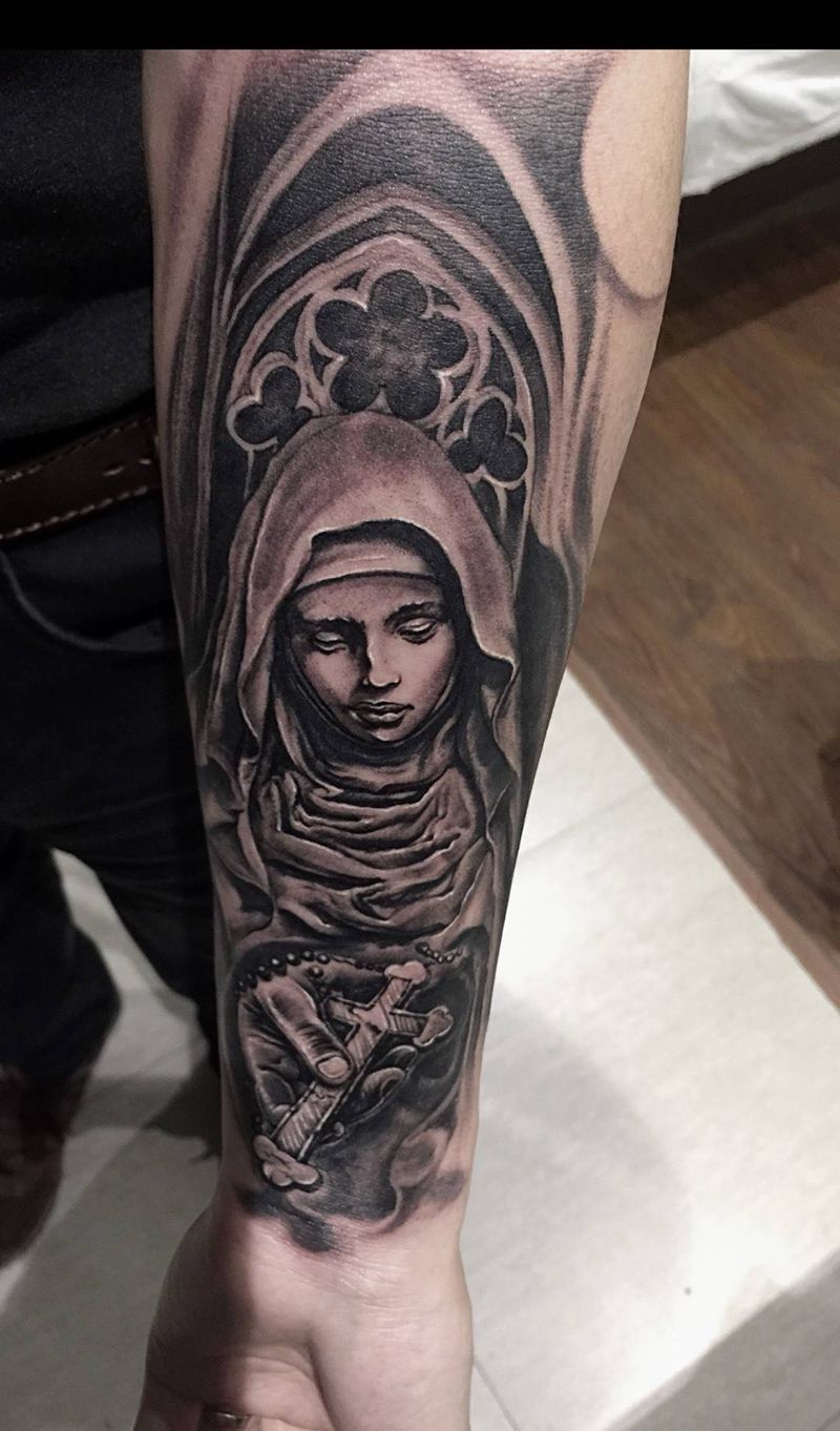 圣母纹身图片_成品欧美手臂纹身图案
