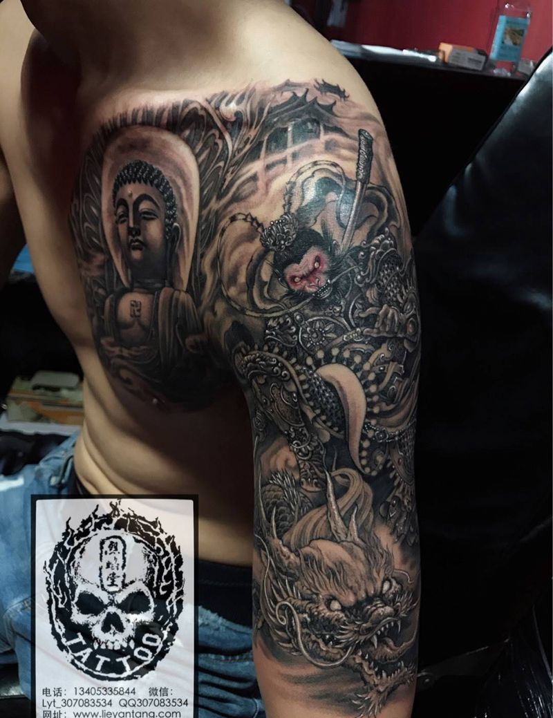 悟空纹身图片_成品胸部肩部传统鬼神原创纹身图案