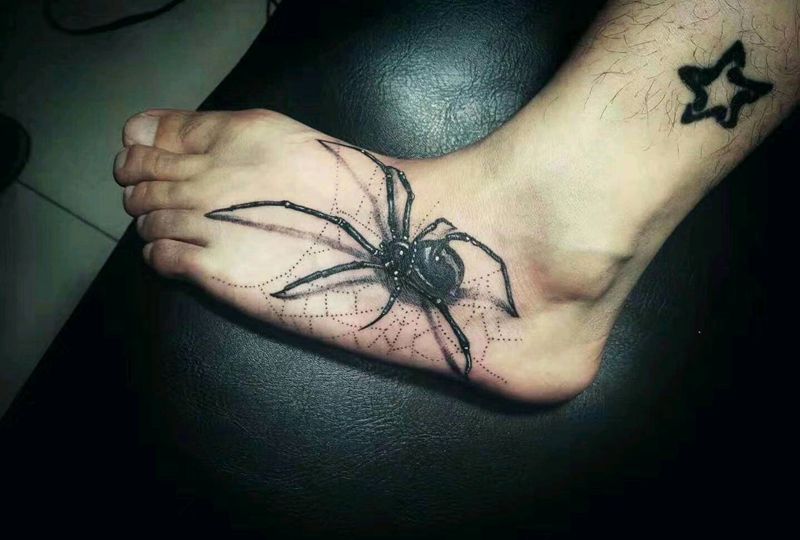 蜘蛛纹身图片_脚部欧美写实纹身图案
