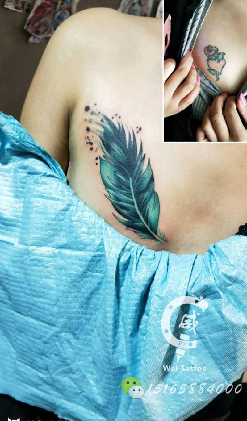 羽毛遮盖纹身图片