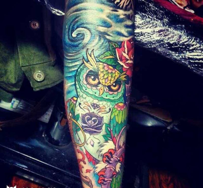 包小臂纹身图片_成品手臂欧美原创神兽动物植物宗教纹身图案