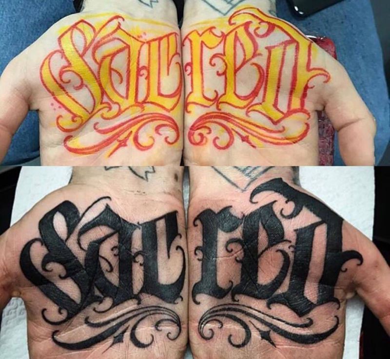 个性花体字纹身图片_手部欧美字符纹身图案