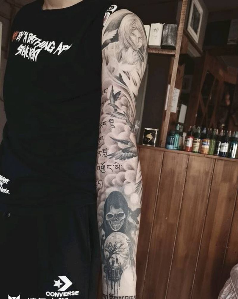 欧美花臂纹身图片_手臂欧美写实纹身图案