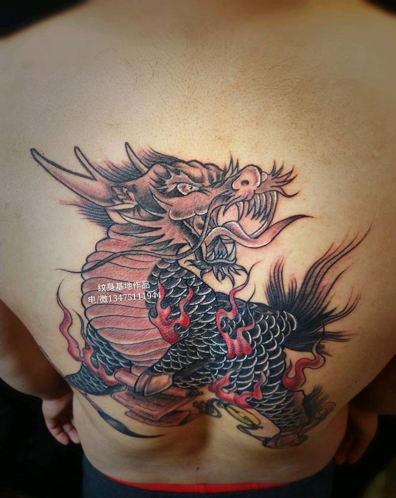 半背麒麟纹身图片