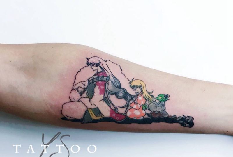 杀生丸纹身图片_手臂水彩New School卡通人物清新纹身图案