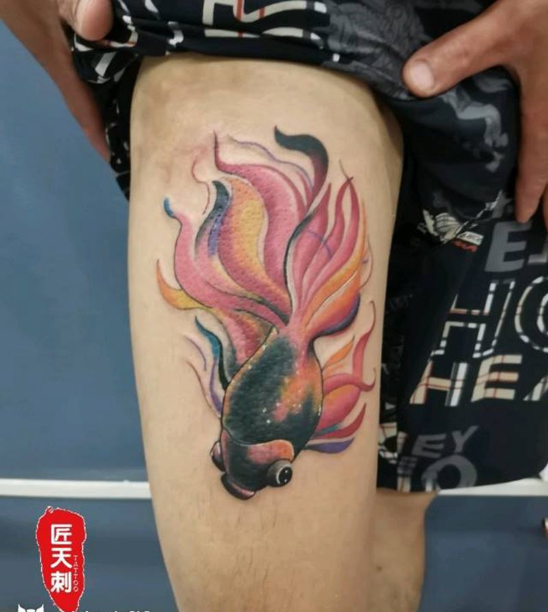 遮盖纹身图片_腿部水彩水墨纹身图案
