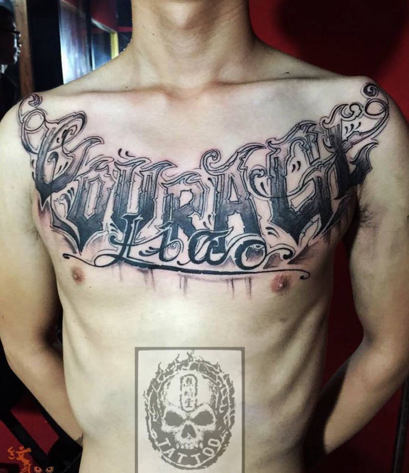 花体字纹身图片_成品胸部欧美字符原创纹身图案