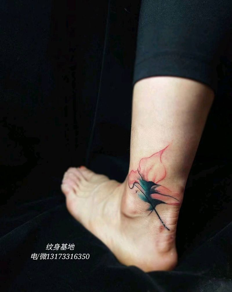 水墨百合，雨涵作品纹身图片