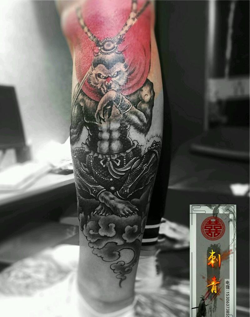 大圣纹身图片_腿部脚部新传统老传统纹身图案