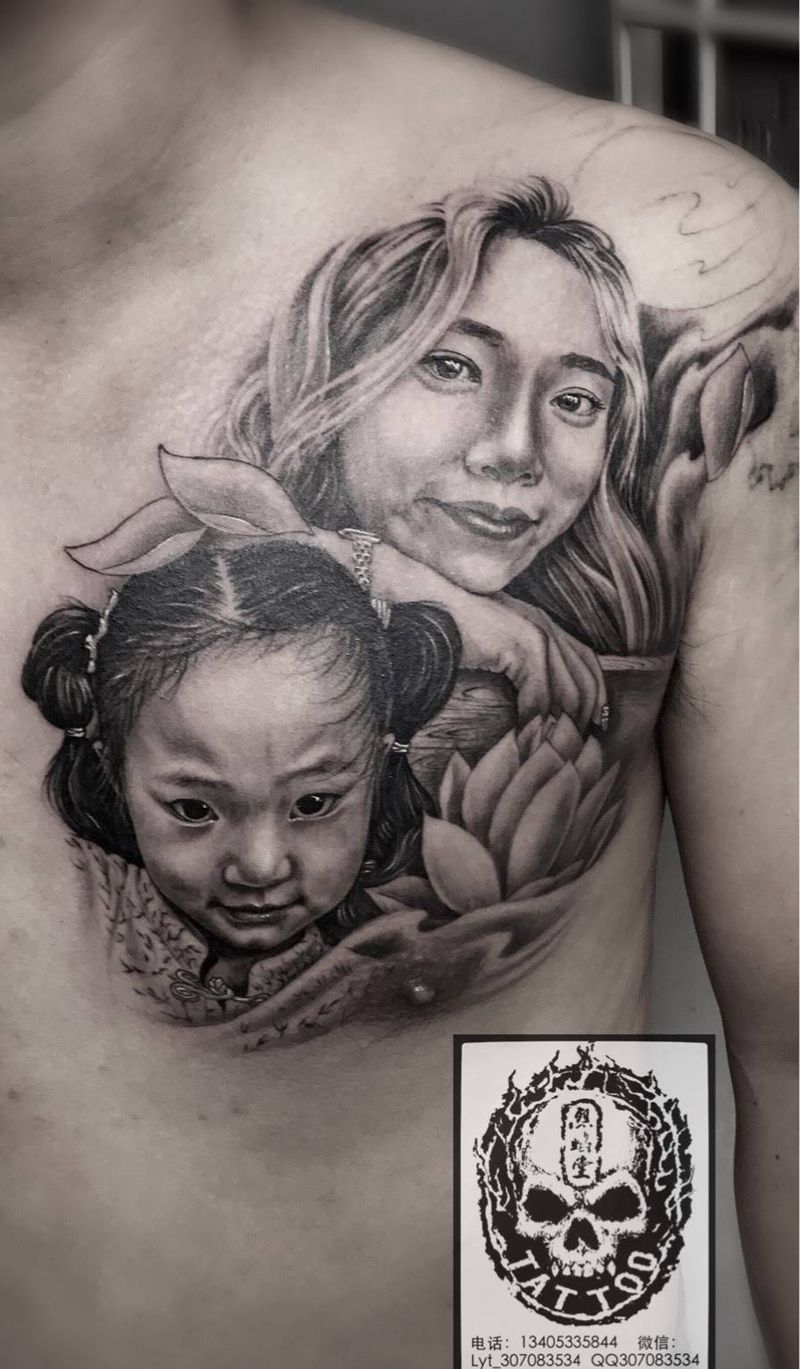 肖像纹身图片_人物原创欧美胸部纹身图案