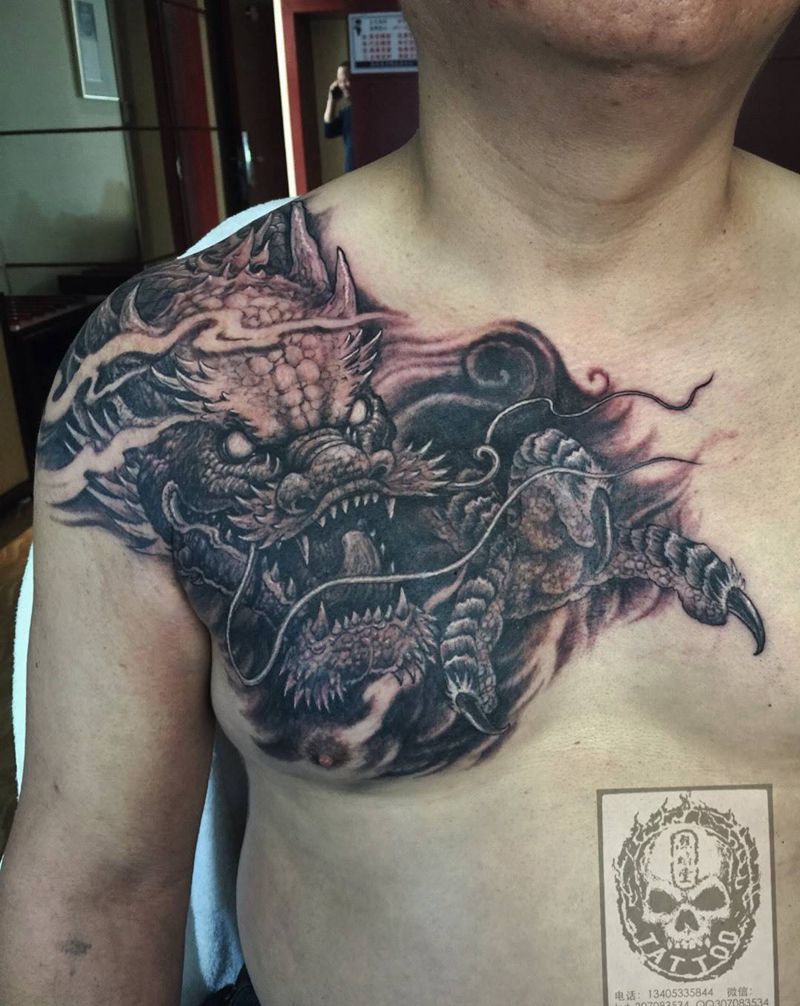 大龙纹身图片_成品胸部传统神兽原创动物纹身图案