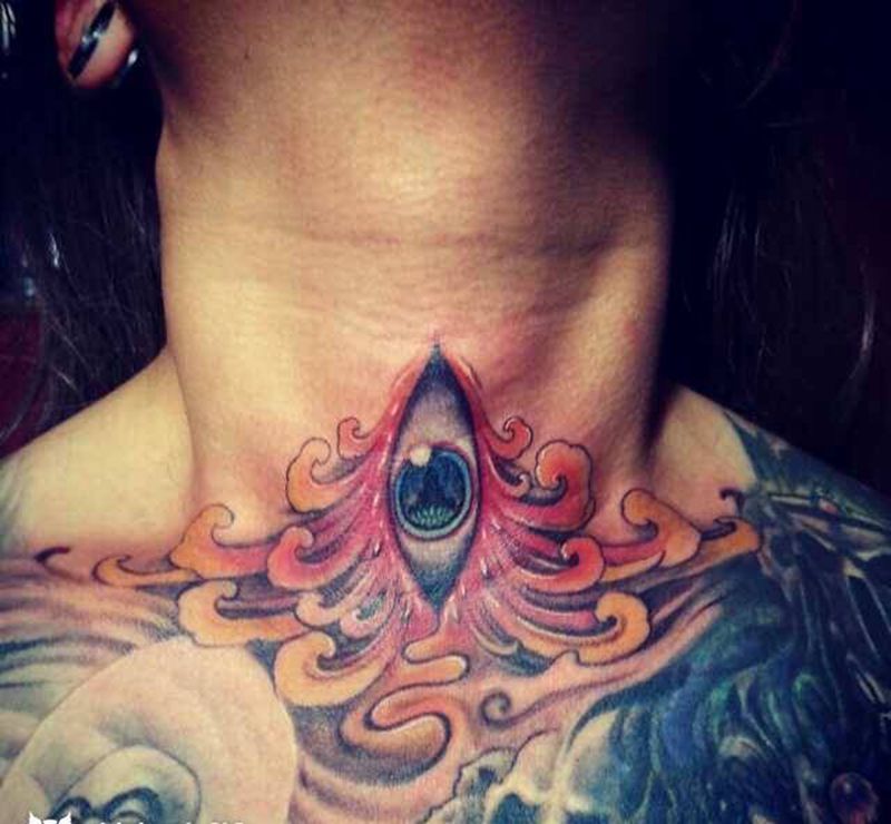 眼纹身图片_成品颈部传统原创宗教鬼神纹身图案