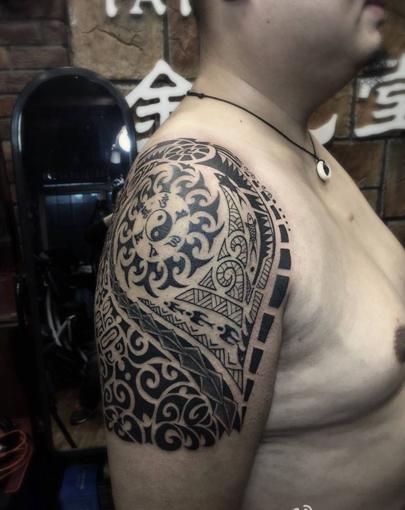 毛利图腾纹身图片_成品欧美图腾大臂纹身图案