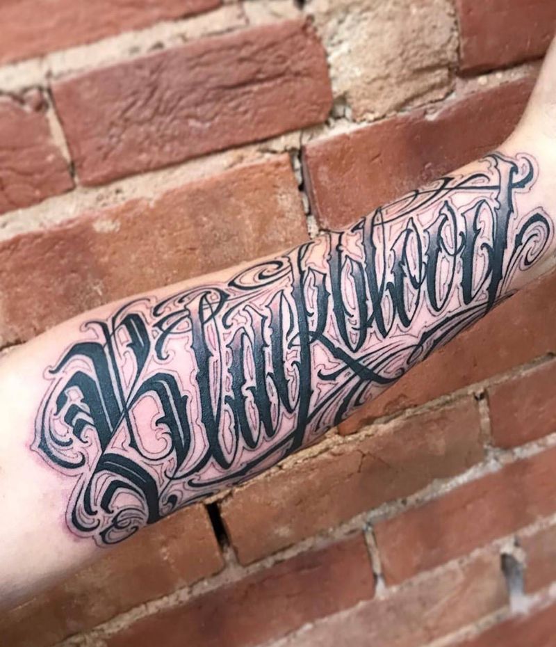 花体字纹身图片_成品文字花体字字符图腾欧美手臂纹身图案