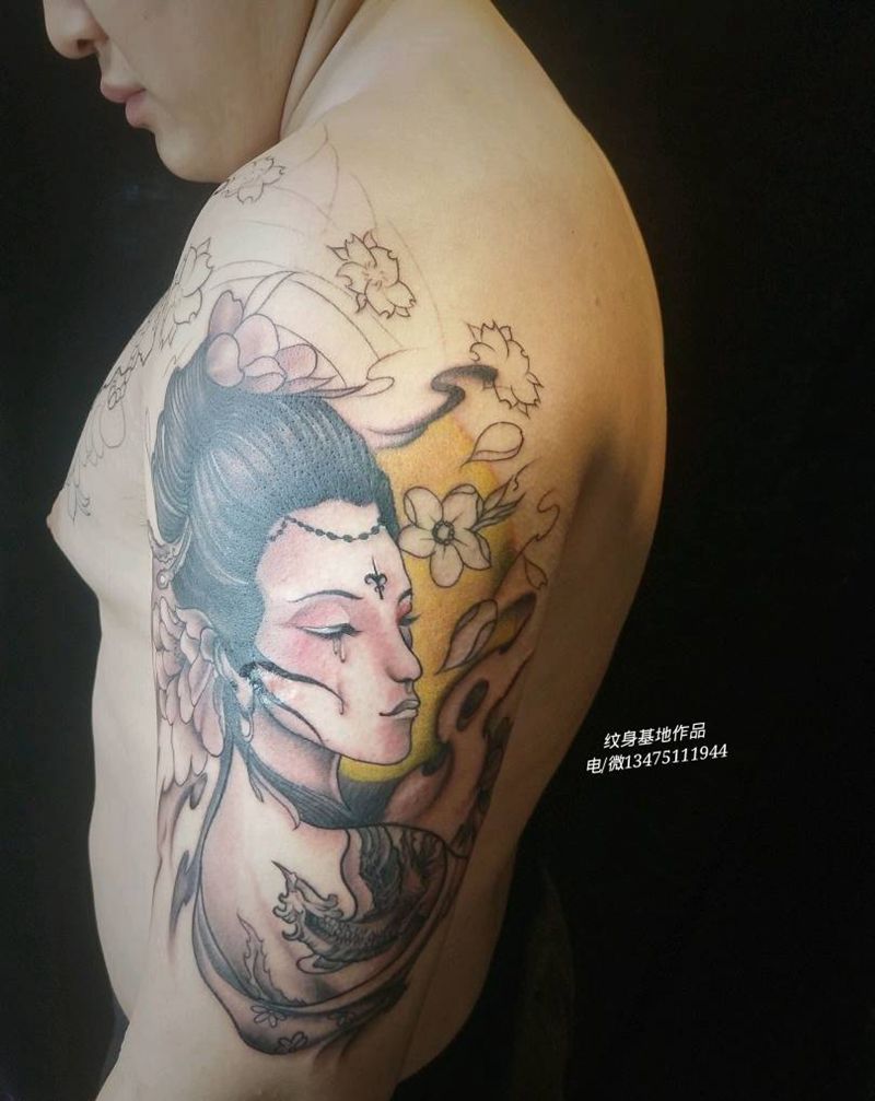 半甲上色中纹身图片