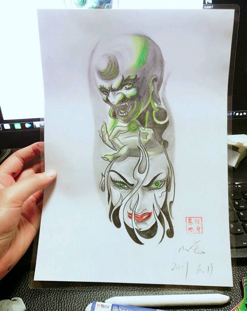 自创大臂手稿纹身图片