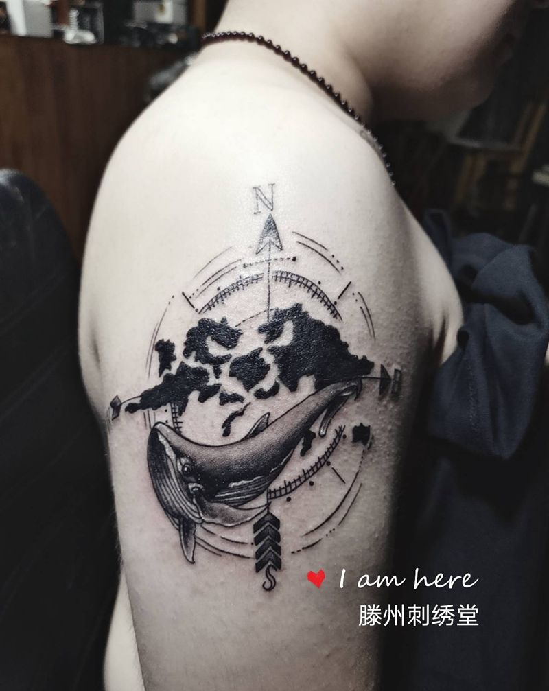 海鲸鱼纹身图片_肩部新传统纹身图案