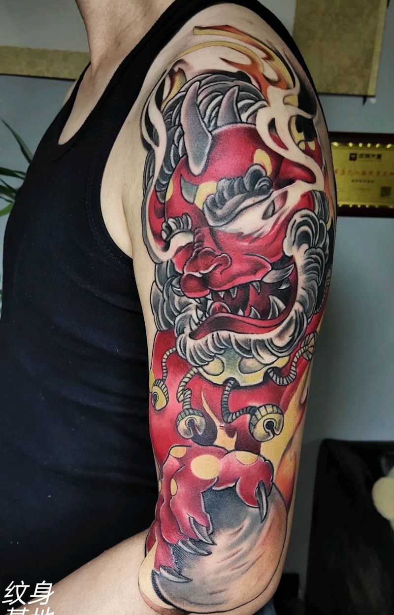 唐狮纹身图片_新传统纹身图案