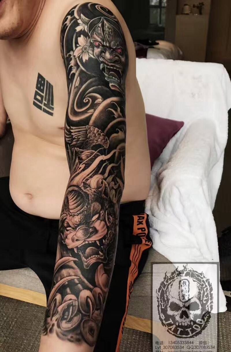 貔貅纳福纹身图片_成品手臂欧美传统动物神兽修改纹身图案