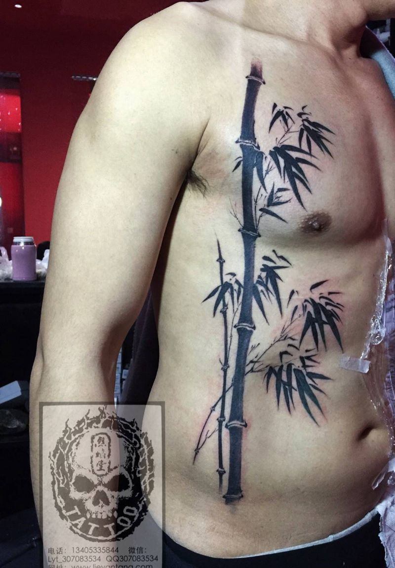 情侣竹纹身图片_成品腰部传统原创纹身图案