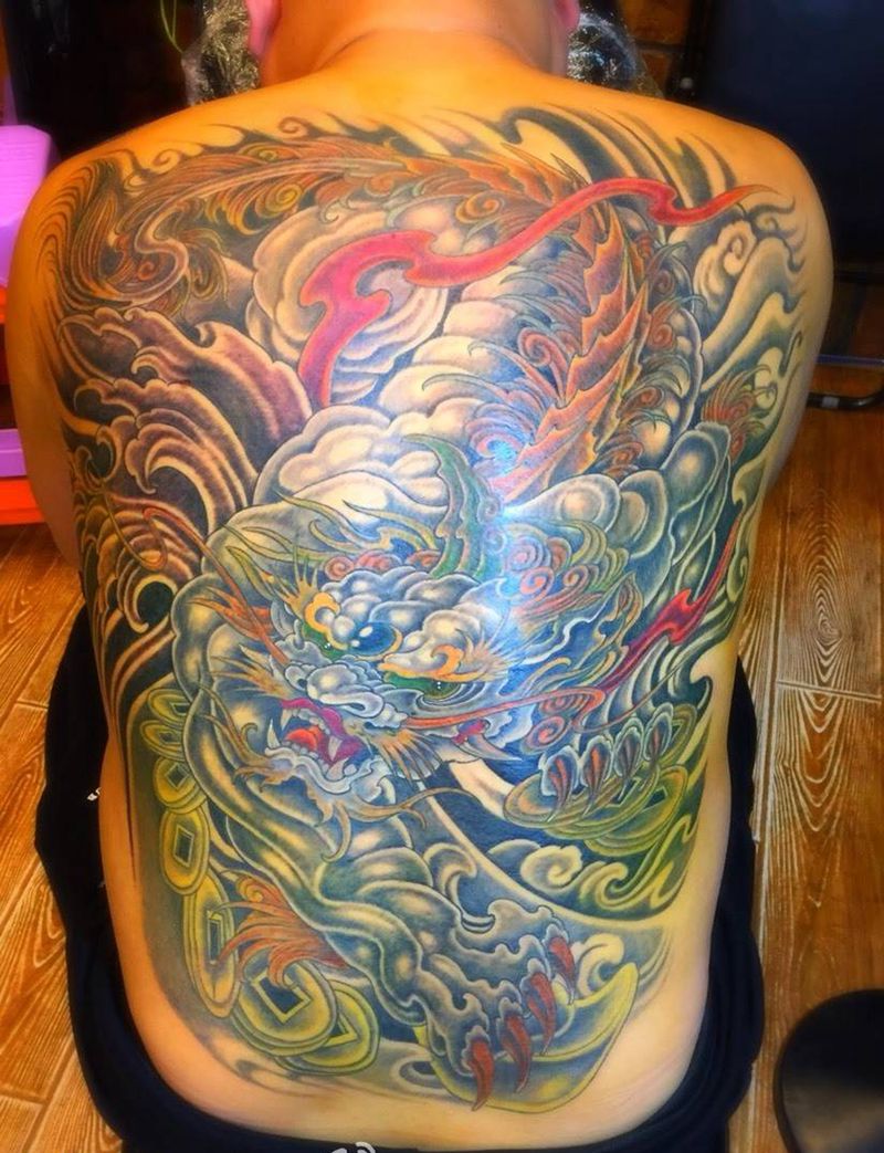 招财貔貅纹身图片_成品背部传统貔貅纹身图案