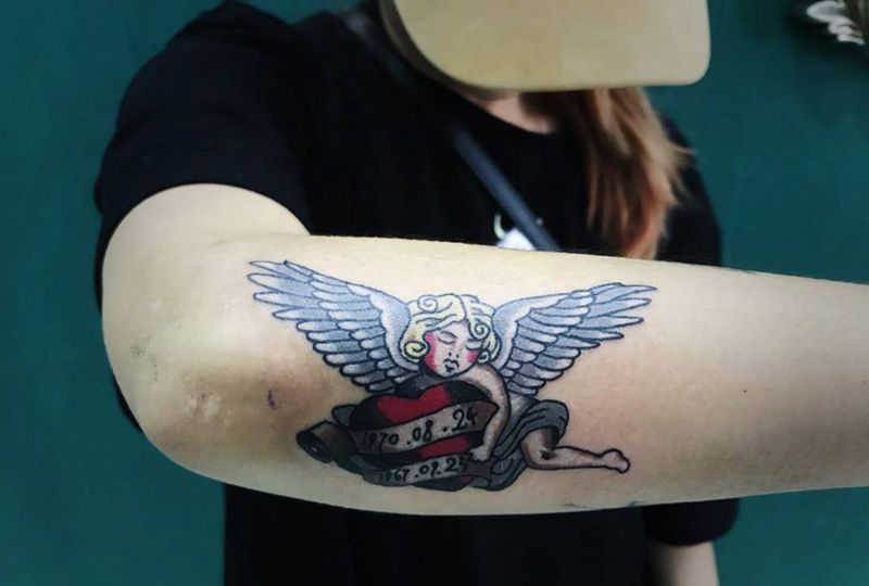 天使纹身图片_成品手臂欧美人物纹身图案