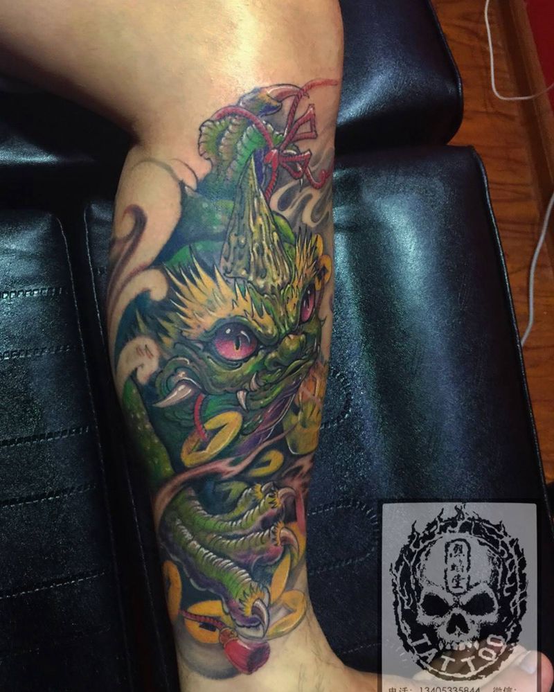 金蟾纹身图片_成品动物原创神兽传统腿部纹身图案