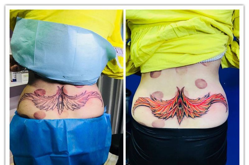 彩色腰花纹身图片