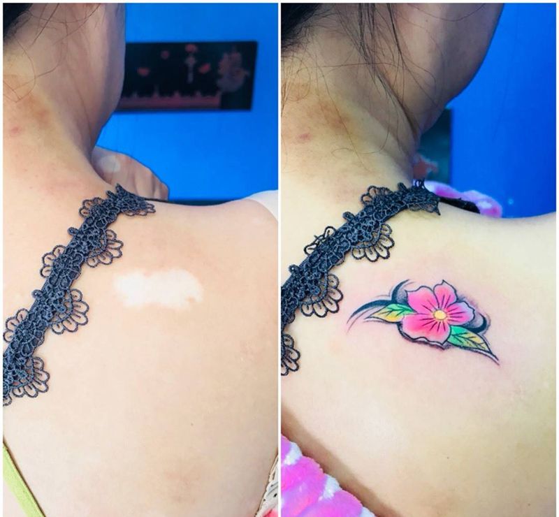 后肩小遮盖纹身图片