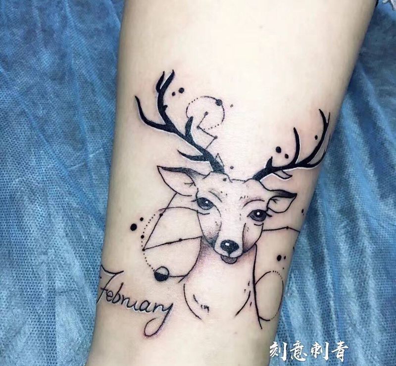 小清新鹿纹身图片_成品腿部清新动物纹身图案