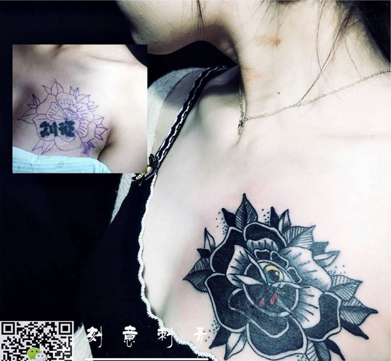 遮盖纹身图片_成品胸部欧美植物另类纹身图案