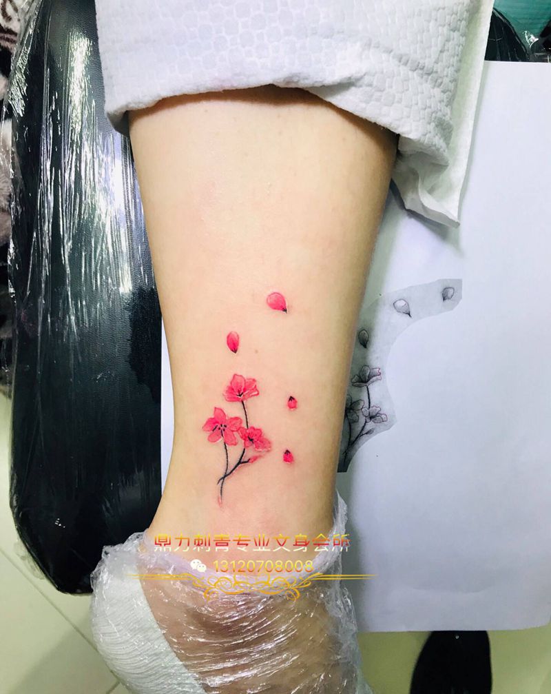 DL ~脚踝小清新纹身图片_腿部老传统纹身图案