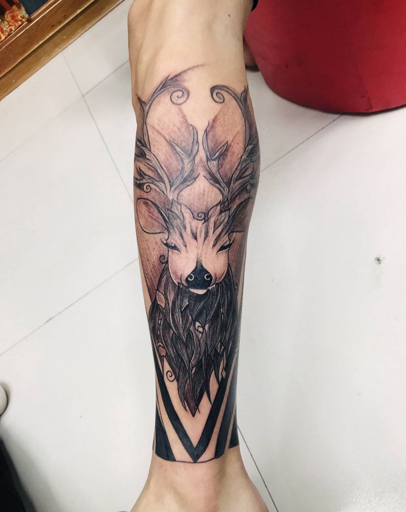 包小腿纹身图片_腿部老传统纹身图案