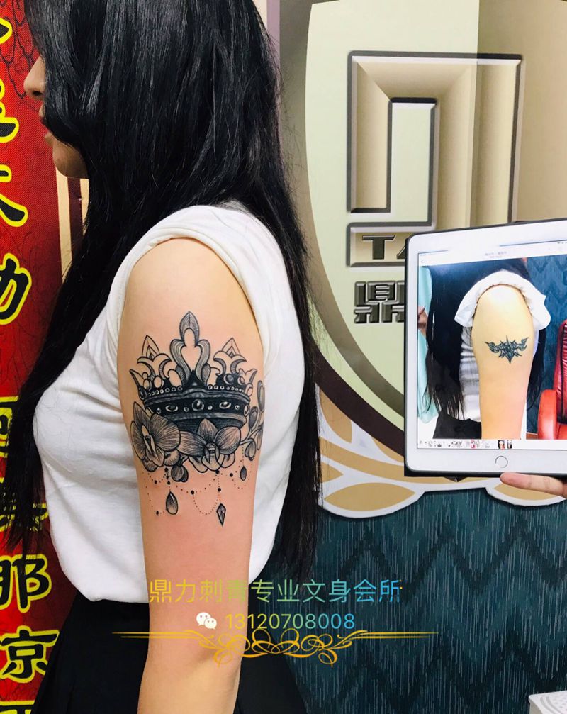 DL 大臂遮盖纹身图片_手臂老传统纹身图案