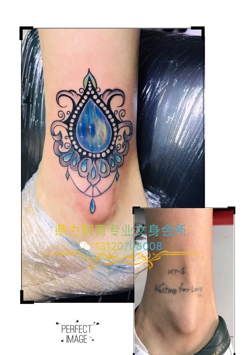 DL 脚踝小遮盖纹身图片_脚部水彩纹身图案
