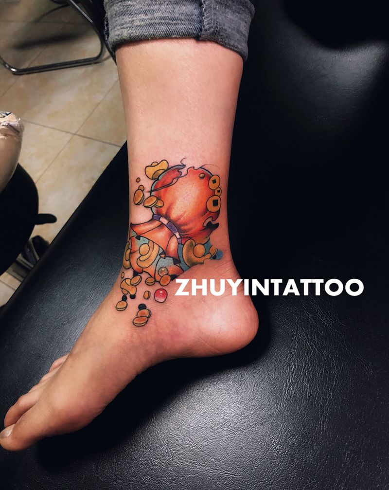 钱袋纹身图片_脚部纹身图案