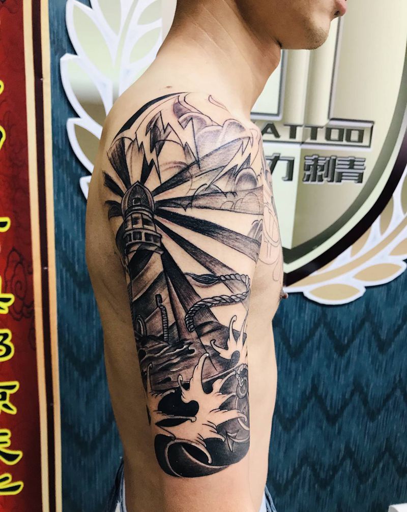 DL 小半甲～大臂纹身图片_手臂老传统纹身图案