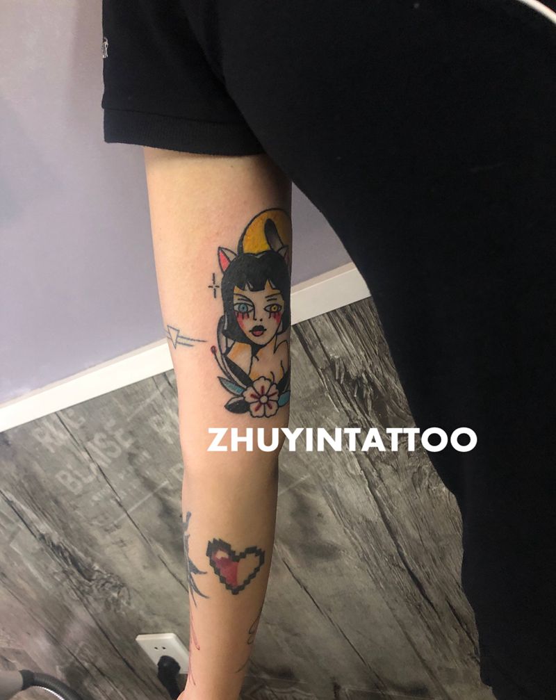 女头纹身图片_Old School纹身图案