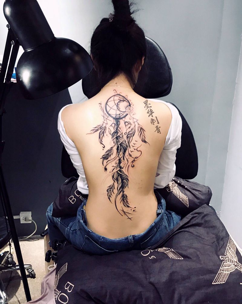 捕梦网纹身图片_背部捕梦网纹身图案