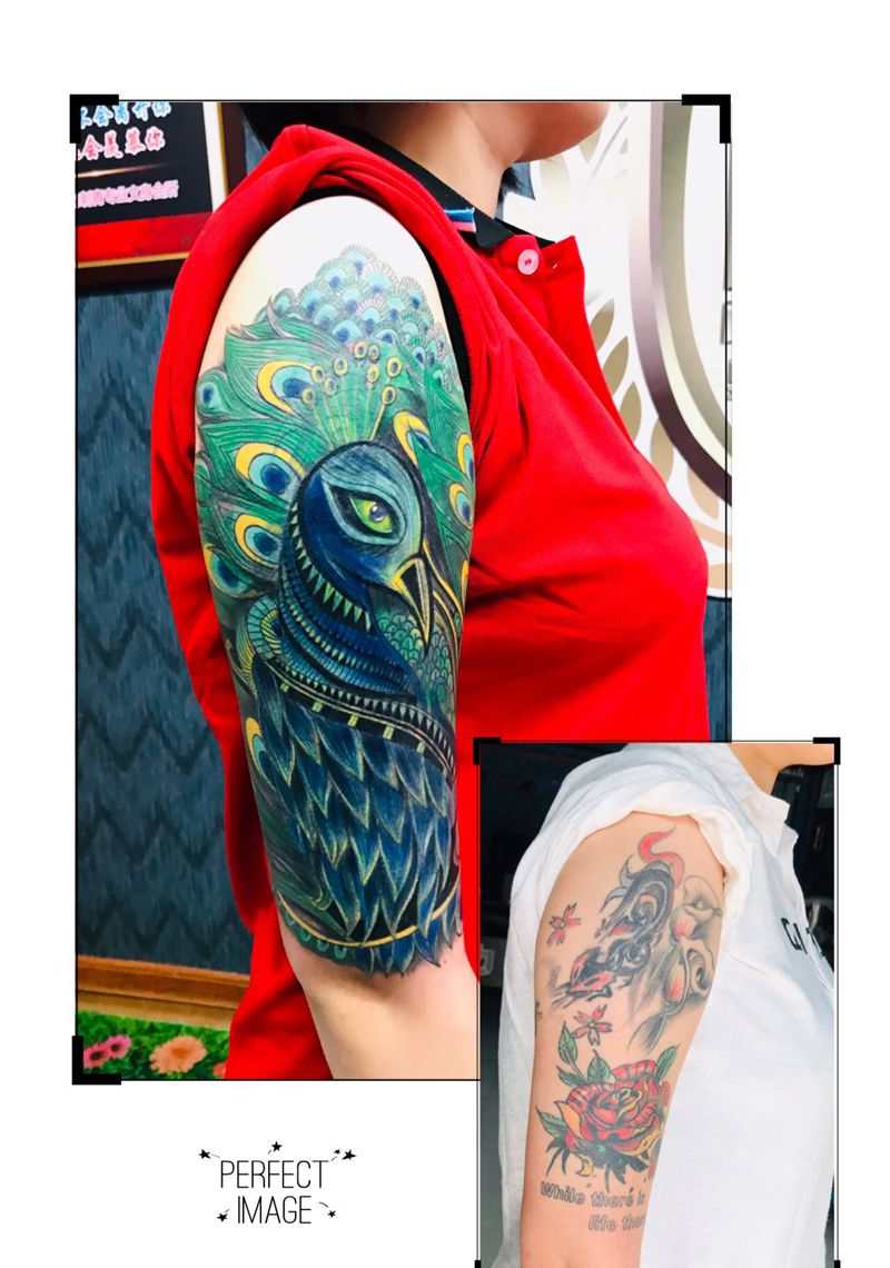 大臂遮盖纹身图片_手臂老传统纹身图案