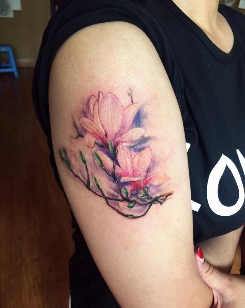 这叫什么花来着纹身图片_成品肩部清新植物纹身图案